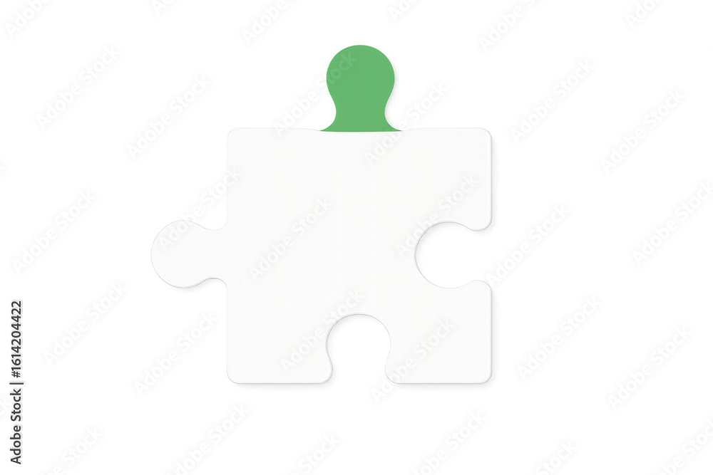 Poster green puzzle piece standing out from transparency, symbolizing collaborative problem-solving and int
