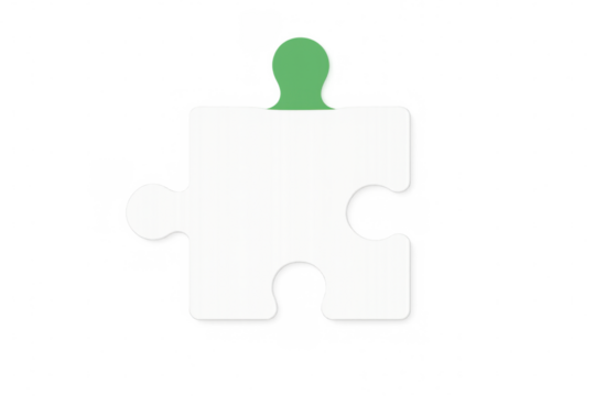 Green puzzle piece standing out from transparency, symbolizing collaborative problem-solving and interconnected solutions