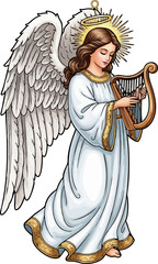 Obraz premium Elegant Angel with Harp Ornament