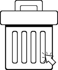 vector illustration drawing black and white click computer cursor on trash can concept icon for delete concept