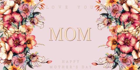 Mother's Day background . Template for festive decoration. Template for Mother's Day greetings. Background with a flower and text. Vector illustration	