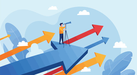 Looking Ahead: Person Using Telescope to Observe Future Success