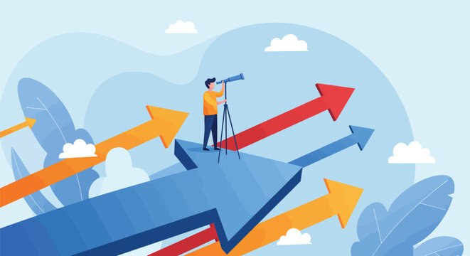 Looking Ahead: Person Using Telescope to Observe Future Success