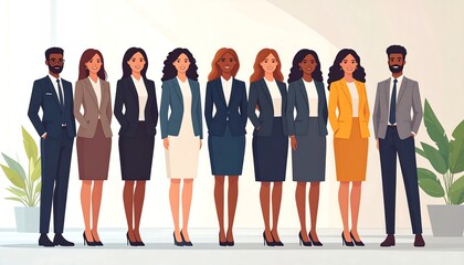 Obraz premium Diverse group of business professionals in stylish suits standing together in a modern office setting