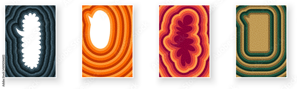 Poster set of colorful abstract speech bubble shapes with ripple line patterns. vector illustration for des