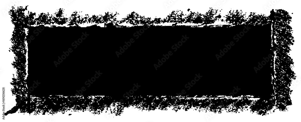 Poster rough textured wide rectangular black frame with distressed edges and grunge aesthetic. vector illus