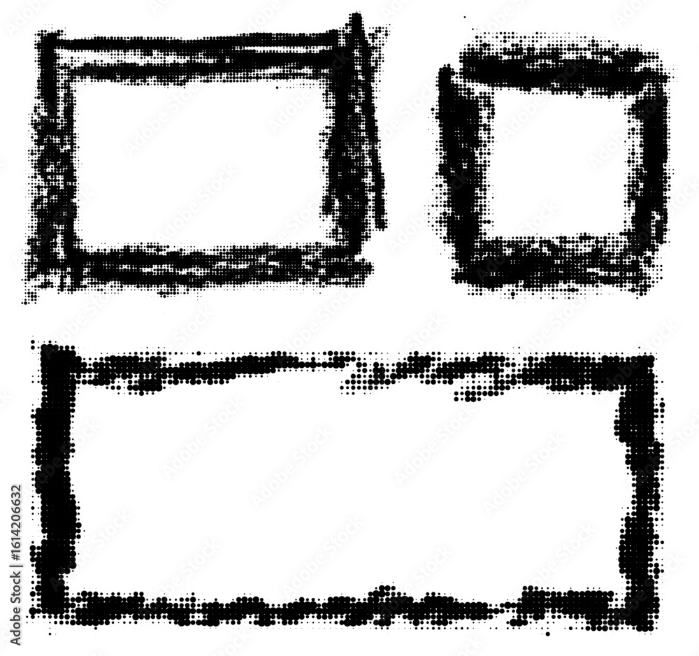 Poster hand-drawn grunge rectangle frames with halftone texture and bold edges. vector illustration for gra