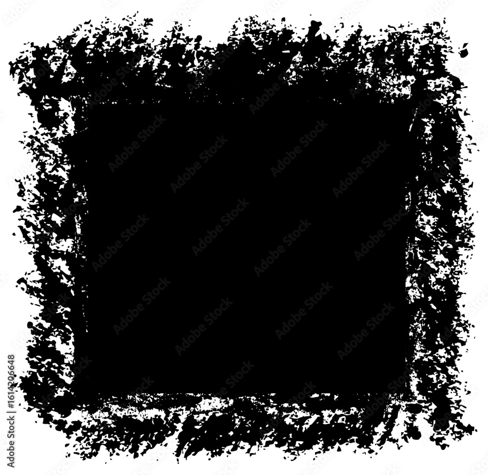 Poster distressed black square frame with grunge splatter and textured edges. vector illustration for edgy 