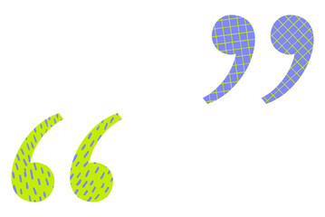 Brightly patterned quote marks in green and blue on a white background. Playful vector design for creative projects.