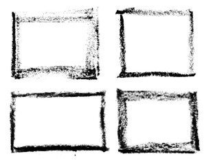 Set of grunge rectangular frames with rough halftone ink texture and vintage worn effect. Vector illustration.