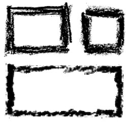 Hand-drawn grunge rectangle frames with halftone texture and bold edges. Vector illustration for graphic and artistic projects.