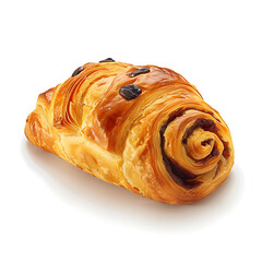 Golden, flaky pastry with a spiral design and raisins on top