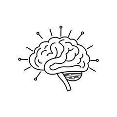 Vector brain icon with radiating digital lines showing neural activity and artificial intelligence processing.