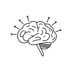 Vector illustration of a human brain with digital nodes, symbolizing AI and neural network connections.