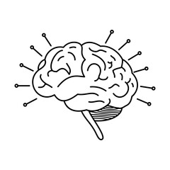 Line art brain with connected circuit points. Concept of AI integration and technology in neuroscience.