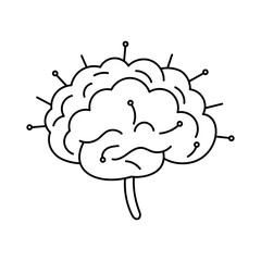 Modern vector of human brain with symbolic electronic spikes. Neural interface and AI data concept.