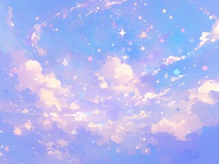 Serene Starry Sky Mobile Wallpaper with Pastel Clouds in Blue, Purple and Pink, Ethereal Stardust Background