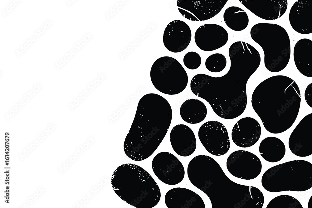 Poster abstract black rounded shapes pattern on white background with grunge texture vector illustration