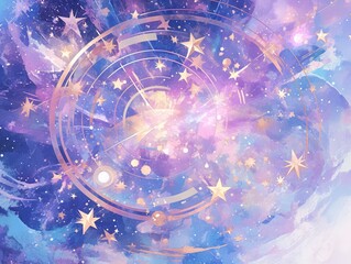 Galaxy Watercolor Vector Background in Purple, Blue and Pink with Stars for Print-on-Demand Digital Use