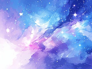 Galaxy Watercolor Vector Background in Purple, Blue and Pink with Stars for Print-on-Demand Digital Use