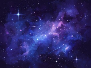 Galaxy Watercolor Vector Background in Purple, Blue and Pink with Stars for Print-on-Demand Digital Use