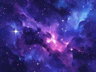 Galaxy Watercolor Vector Background in Purple, Blue and Pink with Stars for Print-on-Demand Digital Use