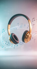 Pair of Headphones with Floating Music Notes v1
