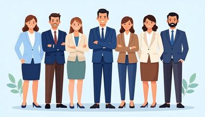 Obraz premium Diverse group of professional business people standing together with arms crossed showcasing teamwork and unity