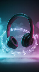 Pair of Headphones with Floating Music Notes v2