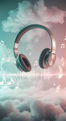 Pair of Headphones with Floating Music Notes v3