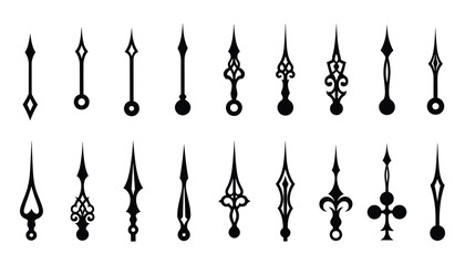 Clock Hand Set, Black and White, Pointed Shapes, Ornament Details, and Elegant Style Vector Illustration