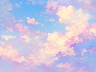 Dreamy Pastel Sky Watercolor Background with Ethereal Clouds in Pink, Blue and Purple, Abstract Minimalist Gradient