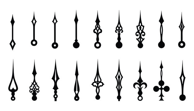 Clock Hand Set, Black and White, Pointed Shapes, Ornament Details, and Elegant Style Vector Illustration
