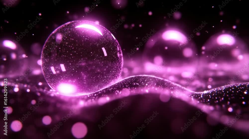 Poster glowing orbs on a shimmering wave in digital space, a mesmerizing display of abstract art