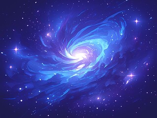 Fantasy Cosmic Vortex with Nebula Glow and Starlight Particles, Dark-to-Light Blue Gradient Space Background