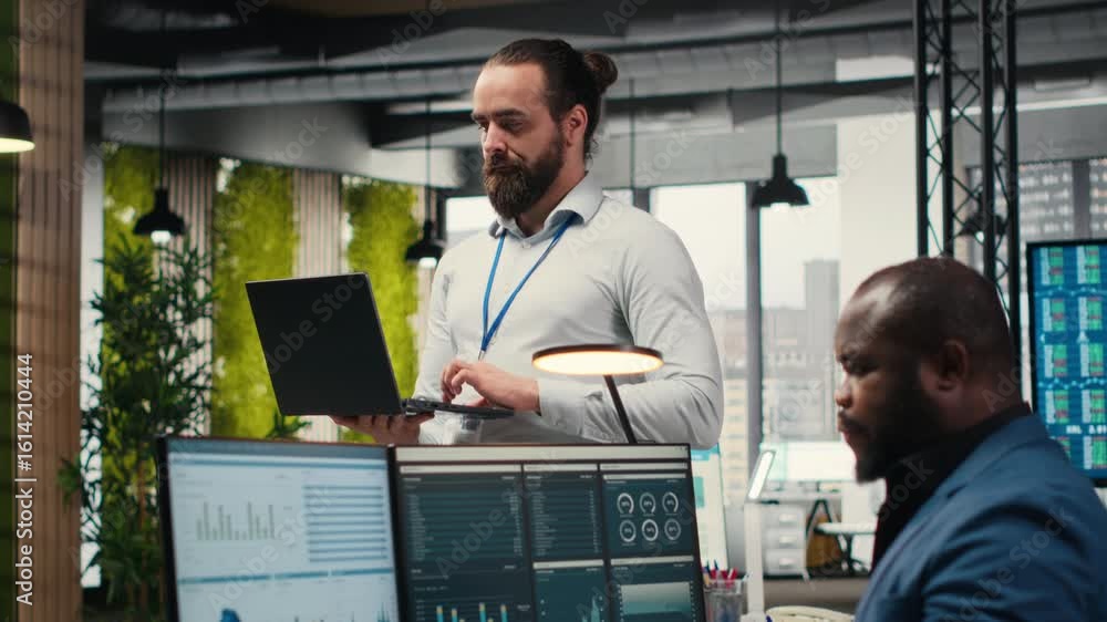 Poster general manager uses digital technology to forecast business performance in a multinational company 