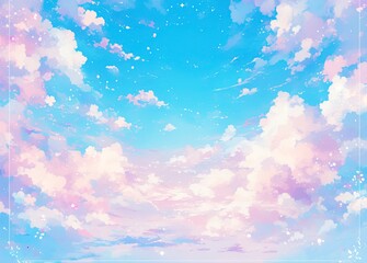 Dreamy Pastel Sky Watercolor Background with Ethereal Clouds in Pink, Blue and Purple, Abstract Minimalist Gradient