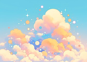 Dreamy Pastel Sky Watercolor Background with Ethereal Clouds in Pink, Blue and Purple, Abstract Minimalist Gradient