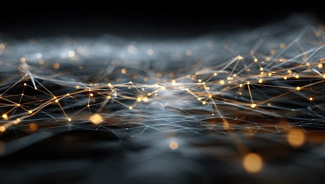 Abstract network of interconnected points and lines.  Complex digital design - Powered by Adobe