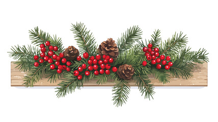 Festive Spruce Wooden Plank with Cinnamon Berries