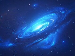 Fantasy Cosmic Vortex with Nebula Glow and Starlight Particles, Dark-to-Light Blue Gradient Space Background