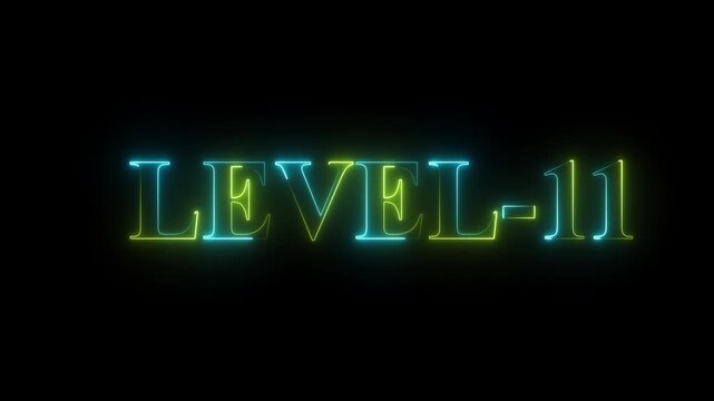 Glowing neon level five 11 text animation video on black background 4k motion video