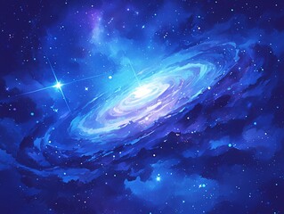 Fantasy Cosmic Vortex with Nebula Glow and Starlight Particles, Dark-to-Light Blue Gradient Space Background