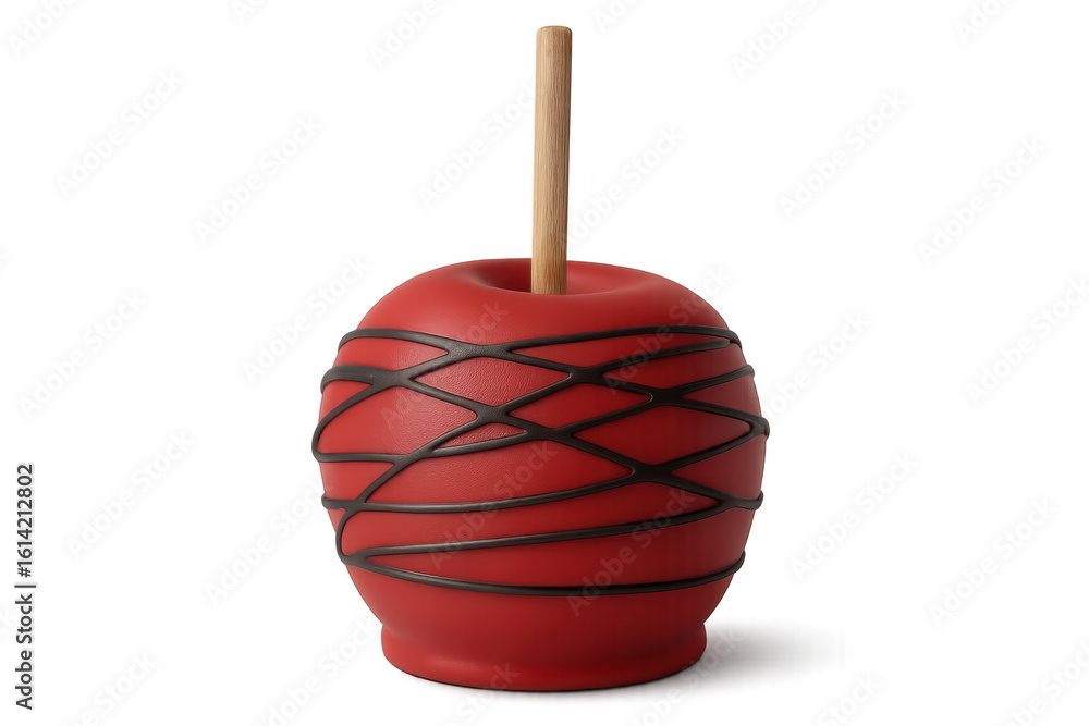 Poster 3d rendering of a delicious red candy apple dipped in chocolate and decorated with a crisscross choc