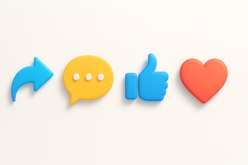 Social media icons for sharing commenting liking and loving isolated on white background