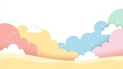 Obraz premium パステル雲と砂丘が広がる可愛い背景イラスト 