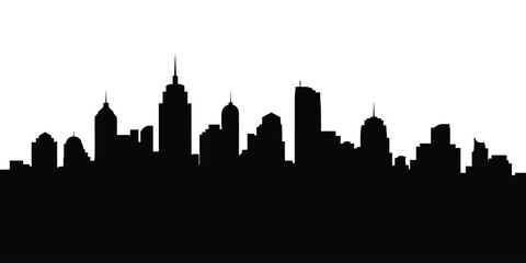 Obraz premium Monochrome Cityscape Silhouette, Modern Urban Skyline in Black and White, Downtown Buildings, Vector Illustration