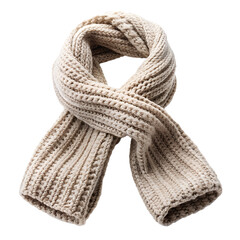 A chunky knit creamcolored scarf with a ribbed texture isolated on transparent background