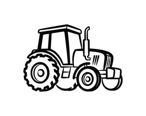 Monochrome Tractor Silhouette, Vehicle Outline Illustration, Agricultural Farming Machine Isolated, Vector Illustration