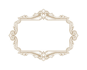 Ornamental Frame, Elegant Rectangle Shape with Decorative Floral Scrollwork in Beige Color Vector Illustration